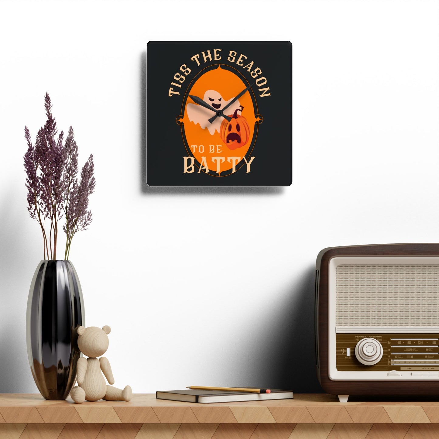 Tiss the Season to be Batty | Halloween Clock | Halloween Decor | Acrylic Wall Clock