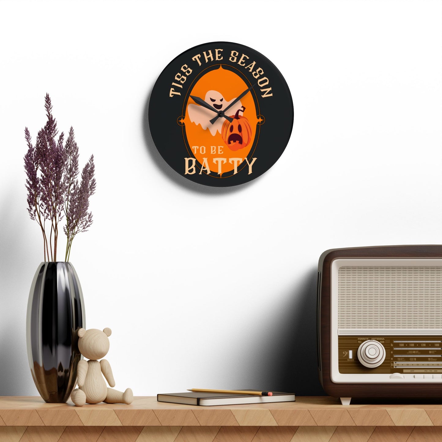 Tiss the Season to be Batty | Halloween Clock | Halloween Decor | Acrylic Wall Clock