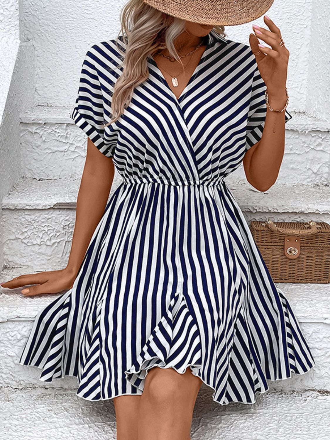 Striped Johnny Collar Mini Dress