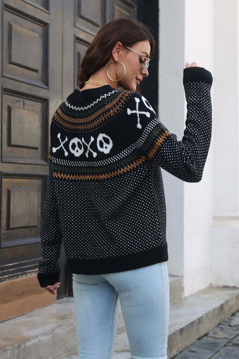 Ghost Pattern Round Neck Long Sleeve Sweater